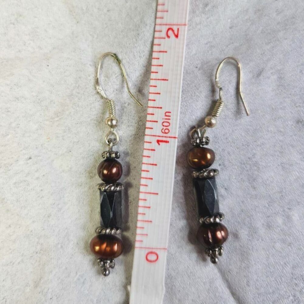 Novica 925 Sterling Silver Earrings | Hematite | brown cultured pearls